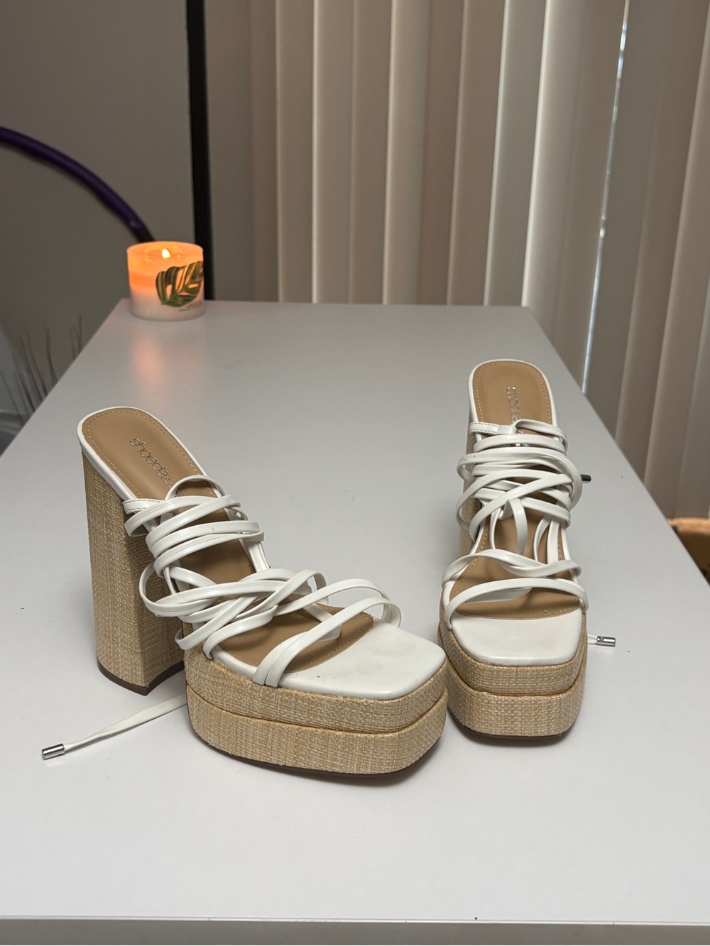 Shoe Dazzle White Strappy Platform Block-Heel Sandals